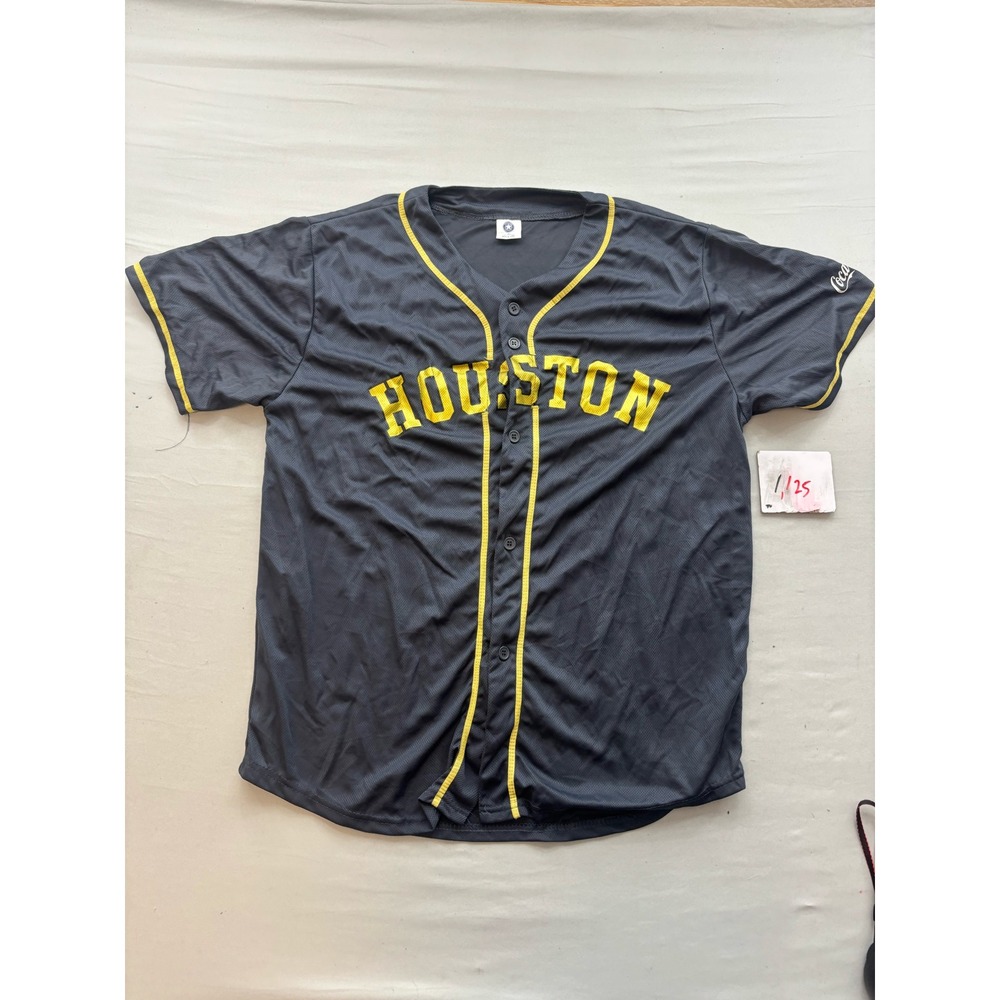 Houston Astros Baseball Jersey Mens XL Grey Yellow 713 Coca-Cola Button Up Shirt